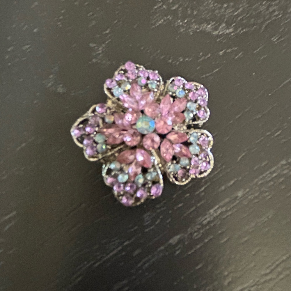Vintage pink baby blue and lavender’s stone floral pin